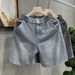 Men's Clothing Light Blue Washed Style Denim Shorts For Men With All Over Jacquard Print Distressed Finish Trendy Versatile Five Inch Summer Shorts_mkmklike.com
