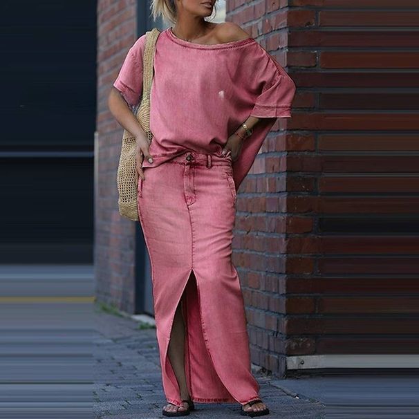 Women's Clothing New Women's Fashion Tops Slit Skirt Two Piece Suit_mkmklike.com