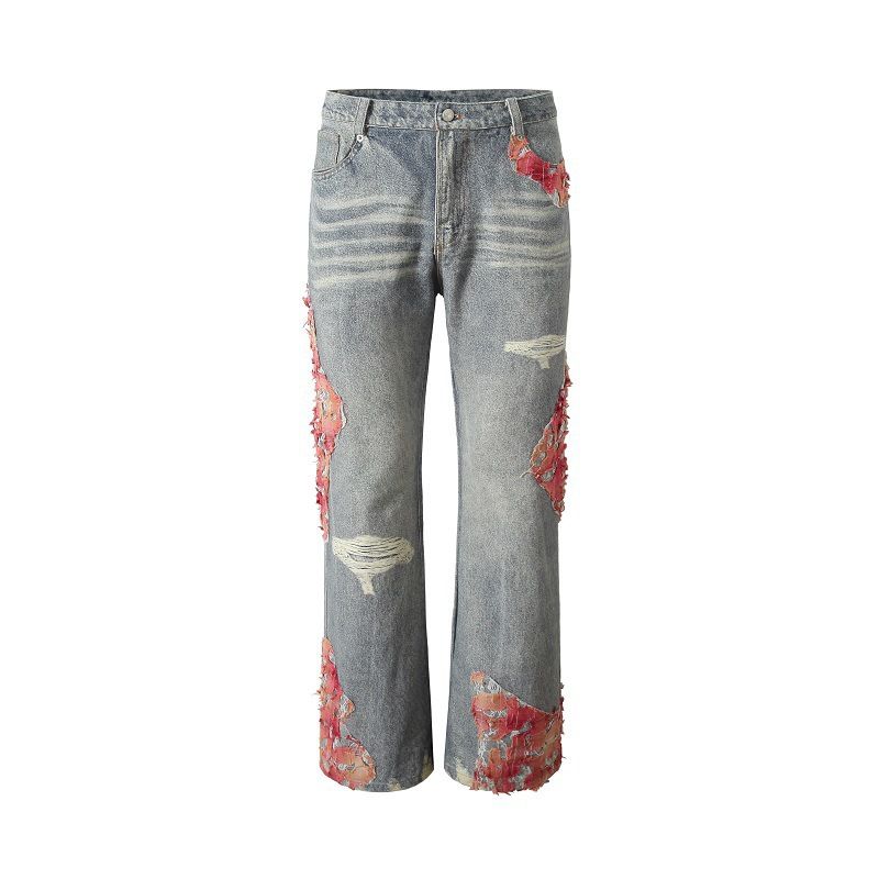 Patchwork Jeans For Women – Trendy Wide-Leg Denim Pants With Relaxed Fit & Unique Design Flattering High Waist_mkmklike.com