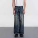 "Vintage Washed Distressed Straight Leg Denim Jeans - Unisex Relaxed Wide Cut A-Line Pants With Battle Jeans Style For Men & Women"_mkmklike.com