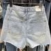 Women's Fringedenimshorts Plus Size Loose-Fit Korean Style A- Line Holeed Summer Jeans Trendy INS Style New Arrival_mkmklike.com