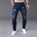 Men's Slim Fit Stretch Ripped Jeans Blue Trousers Stylish Denim Casual Pants_mkmklike.com
