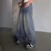 Women's Oversized Blue Distressed Denim Jeans - High Waist Wide Leg Long Pants With Ripped Details_mkmklike.com