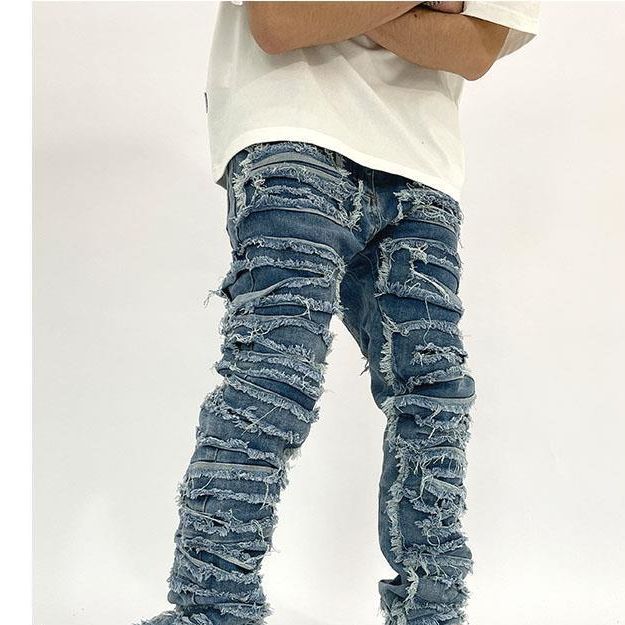 Men's Clothing Men's High Street Ins Washed New Jeans Men's Old Slim Fit Straight Trousers_mkmklike.com