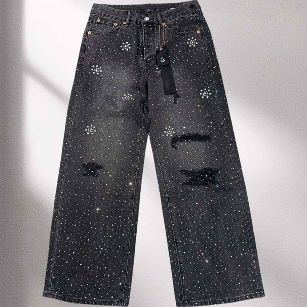 Men's Loose Straight Fit Denim Trousers - Classic Dark Gray Cotton Jeans For Casual & Streetwear_mkmklike.com