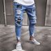 Men's Slim Fit Jeans – Distressed Light Wash Denim (Stretch & Skinn_mkmklike.com