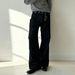 Men's Vintage Black Bootcut Jeans – High Waist Straight Leg Denim Pants With Distressed Wash, Clean Fit Style For Fall & Winter_mkmklike.com