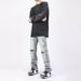 Men's Trendy Slim Fit Straight Leg Ripped And Patched Jeans High Street Style Retro Washed Pants Streetwear_mkmklike.com