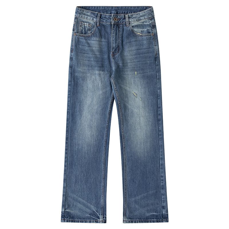 Men's Clothing Retro Blue Jeans Men's Autumn American High Street Simple Trousers Trendy Brand All Match High End Straight Pants_mkmklike.com