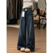 Petite Women's American Retro Distressed Flared Wide-leg Jeans, Loose High-waisted Slimming Straight-leg Casual Pants_mkmklike.com