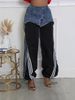 Women's Clothing Fashion Street Stitching Design Striped Bar Retro Drawstring Jeans_mkmklike.com