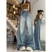 Vintage Wide-Leg Jeans For Women, Spring And Autumn New Style, Plus Size, Slimming Design, Loose Fit, Floor-Length Pants_mkmklike.com