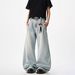 Men's Clothing Wide Leg Cleanfit Retro Scimitar Jeans Retro Wide-Leg Cleanfit Jeans - High Waist Loose Fit Casual Pants With Unique Sickle Design_mkmklike.com