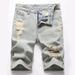 Loom 2022 Trendy European And American Style Ripped New Denim Mid-Length Retro Plus Size Summer Men's Cross-Border Shorts_mkmklike.com