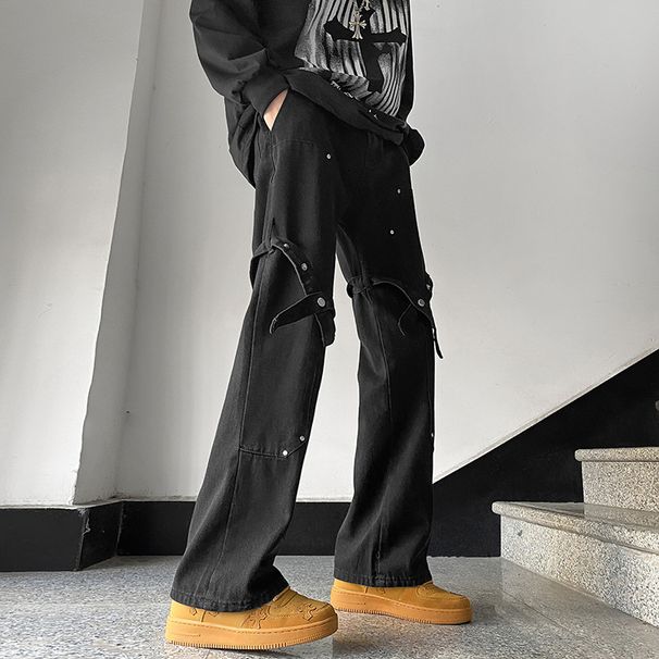 Nordmann Black Cargo Jeans For Men Loose Straight Design Autumn Winter High Street American Retro Trendy Brand Casual Pants_mkmklike.com