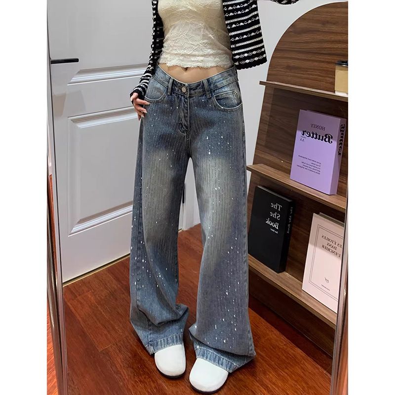Women's High-Waisted Wide-Leg Jeans Unique Design Loose Fashionable Floor Length Spring Autumn Style_mkmklike.com