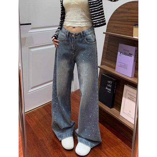 Women's High-Waisted Wide-Leg Jeans Unique Design Loose Fashionable Floor Length Spring Autumn Style_mkmklike.com