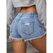 Fashionable And Versatile High Waist Raw Edge Ripped Design Denim Shorts 2025 Summer New Loose Trend Shorts_mkmklike.com