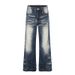 Unisex Vintage American Retro Streetwear Jeans | Light Wash Distressed Flared Bootcut Denim Pants With Studded Details_mkmklike.com