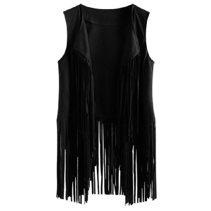Slim slim sleeveless vest with fringe clip for women_mkmklike.com