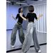 Women's High-Waisted Wide Leg Jeans Retro Washed Distressed Scimitar Design Floor-Length Pants Flowy Petite Fit Autumn/Winter Style_mkmklike.com