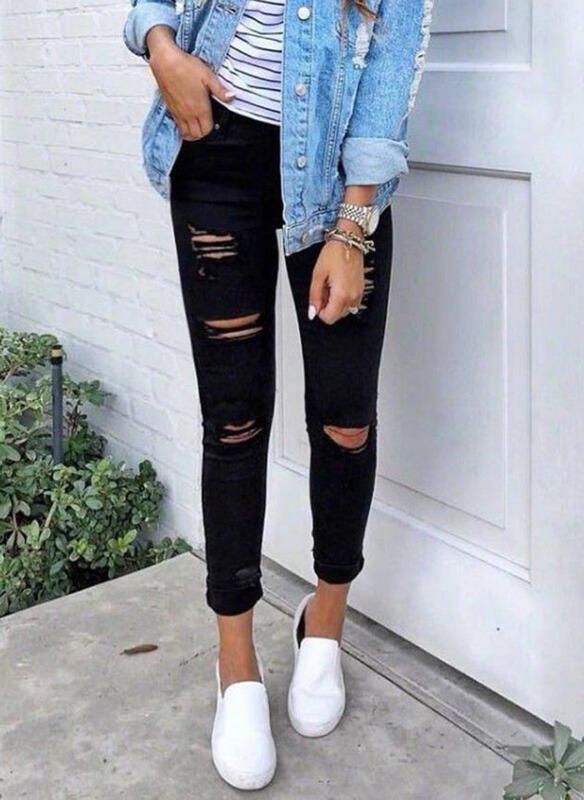 Women High Waisted Ripped Leggings Women Slim Fit Holes Trousers Pencil Pants Casual Fashion Clothing_mkmklike.com