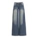 Orange Silk Women's Clothing#Dark Blue Double-button Washed Micro-flare Jeans For Women, Autumn Loose Fit, Slimming,_mkmklike.com