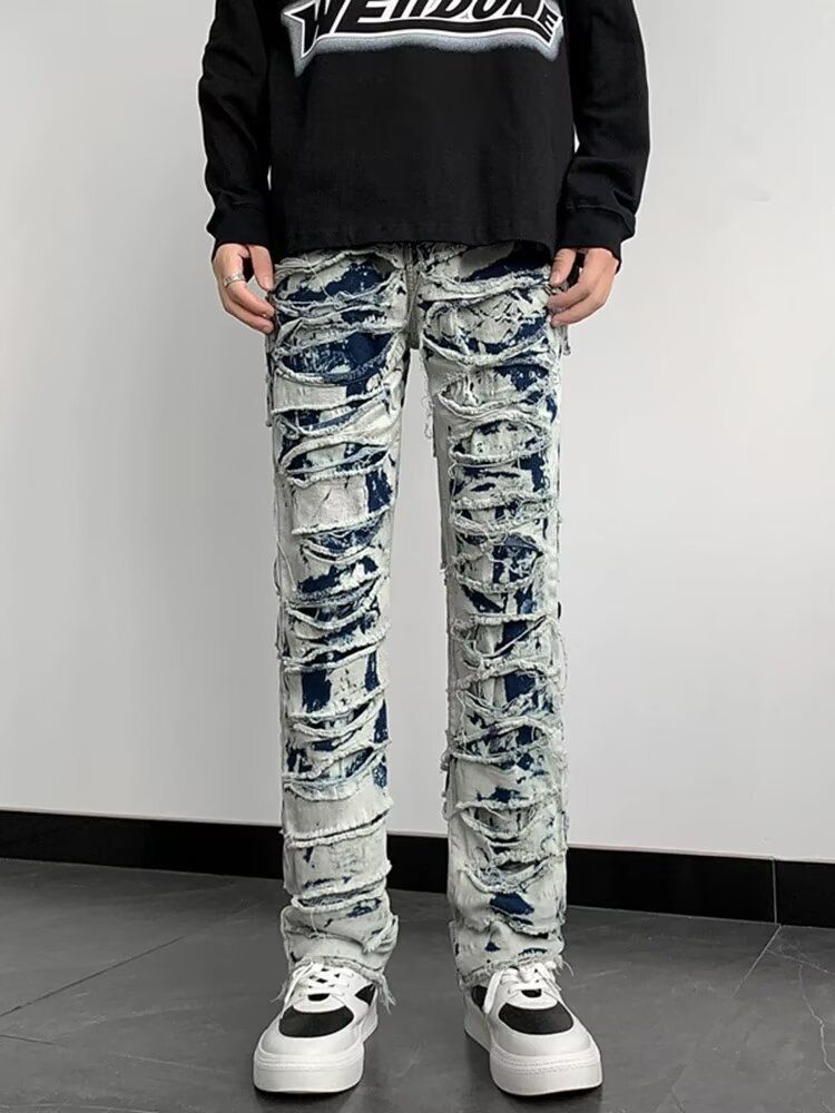 Retro Distressed Wash Ripped Slim Stretch Denim Jeans European American High Street Trendy Brand Beggar 2025_mkmklike.com