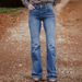 Women's Blue Embroidered Wide Leg Stretch Jeans Loose Fit Back Pocket Cross Border European American Denim Jeans_mkmklike.com