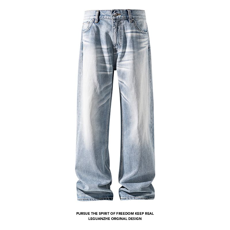 Cleanfit Street Retro Light-colored Jeans For Men, Spring And Autumn Trendy Brand, Loose Fit, Large Size, Casual_mkmklike.com