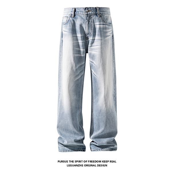 Cleanfit Street Retro Light-colored Jeans For Men, Spring And Autumn Trendy Brand, Loose Fit, Large Size, Casual_mkmklike.com