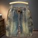 Men's Blue Denim Shorts Mid-Length Elastic Waist Wide Leg Casual Five Point Pants Retro Style For Summer_mkmklike.com