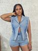 Women's Clothing Spring And Summer New Women's Fashion Casual Three Dimensional Triangle Design Denim Jumpsuit Shorts_mkmklike.com