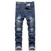 Men's Slim Fit Stretch Denim Jeans Heavy Duty Washed Motorcycle Street Style Original_mkmklike.com