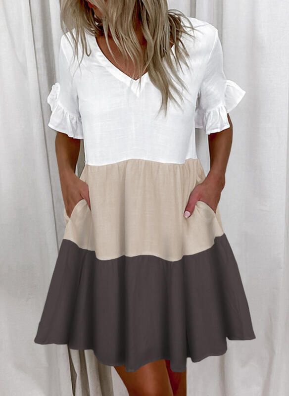 Women's Clothing Fashion Short Printed Ruffle Pocket Dress for Women_mkmklike.com