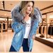 Women's Clothing Retro Denim Jacket With Large Fur Collar, Stylish And Warm For Commuting, Mid Length Distressed And Vintage Style._mkmklike.com
