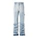 Hippie Trend Niche Denim Men's Washed Vintage Frayed Heavy Pleated Design Personality Flared Pants_mkmklike.com