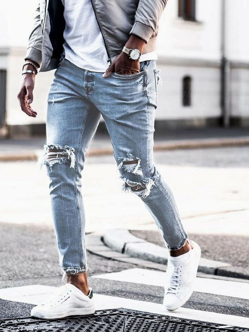 Men's Clothing Jeans, New Ripped Holes, Popular Men's Trousers, Men's Pencil Pants_mkmklike.com