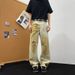 Men's Vintage Washed Jeans – Distressed Muddy Yellow High Street Baggy Pants (6 Sizes, No Stretch, Straight Cut For Streetwear & Grunge Looks)_mkmklike.com