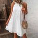 Women's Lace Solid Colour Sleeveless Button Up Neck Dresses_mkmklike.com