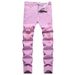 Men's Pink Distressed Straight Fit Denim Jeans – Vintage Washed Cotton Pants For Urban Fashion (Sizes 28-40, Trendy Pink)_mkmklike.com