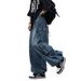 Trendy Men's Straight Leg Jeans Mid Rise Slightly Stretchy Washed Zippers Loose Fitting Stylish Youthful Trousers_mkmklike.com