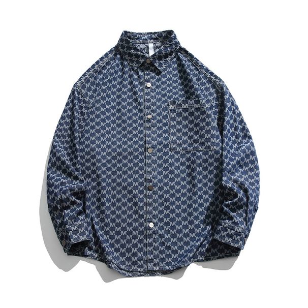 Men's Clothing Retro Autumn New Long Sleeved Shirt Jacket Couple Trendy Jacquard Denim Shirt_mkmklike.com