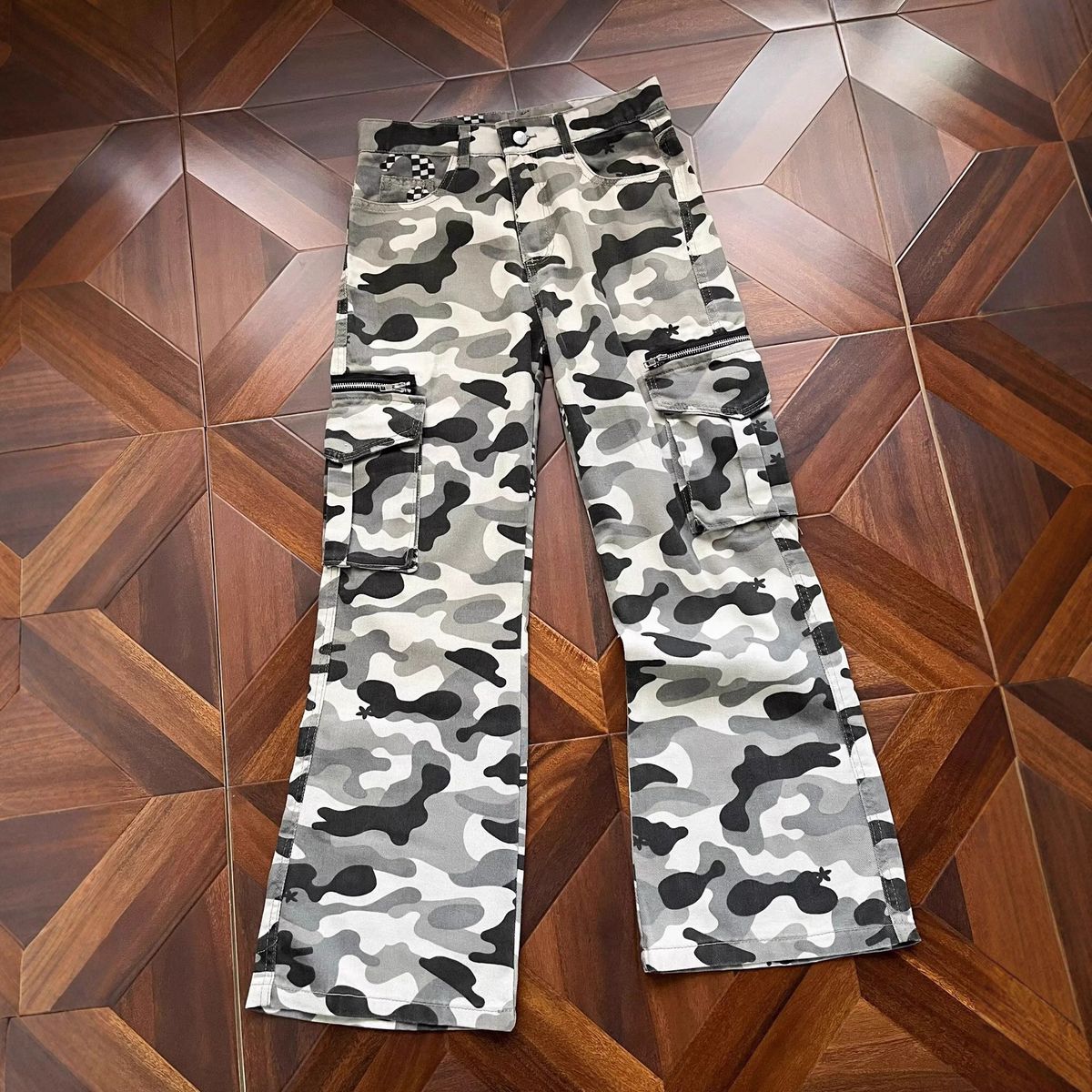 Men's Camo Print Flared Jeans - Vintage High Street Style Straight Leg Denim Pants For Casual Wear_mkmklike.com