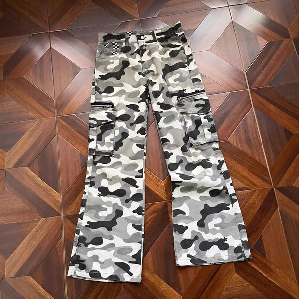 Men's Camo Print Flared Jeans - Vintage High Street Style Straight Leg Denim Pants For Casual Wear_mkmklike.com