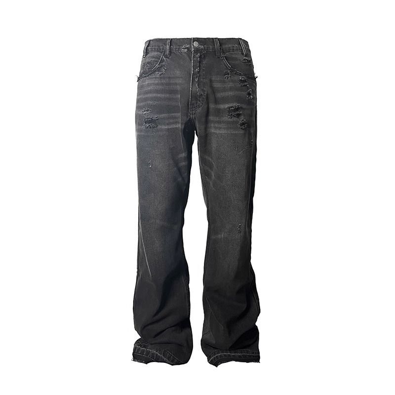 Men's Summer Thin American High Street Vibe Washed Holes Trendy Brand Loose Straight Casual Trousers_mkmklike.com