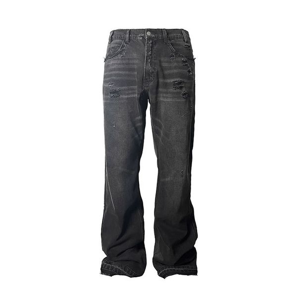 Men's Summer Thin American High Street Vibe Washed Holes Trendy Brand Loose Straight Casual Trousers_mkmklike.com