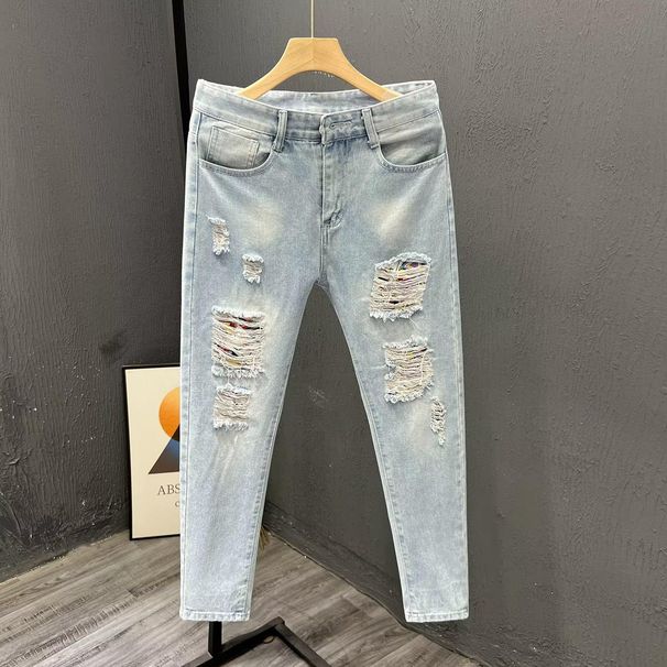 Vintage Washed Men's Jeans, Relaxed Straight Leg Loose Fit Comfortable Casual Trousers For Everyday Street Style_mkmklike.com