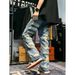 Men's Clothing Fashion Retro Heavy Industry Damage Erosion Patch Design Sense Jeans High Street Hole Cleanfit Pants_mkmklike.com