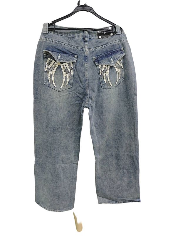 Retro Embroidery Jeans - Loose Straight Leg Casual Pants With Diamond Details (Trendy Streetwear Style)_mkmklike.com